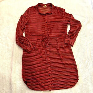 MAISON JULES Long Sleeve Tie Waist Dress in Orange/Navy Pattern Size Medium